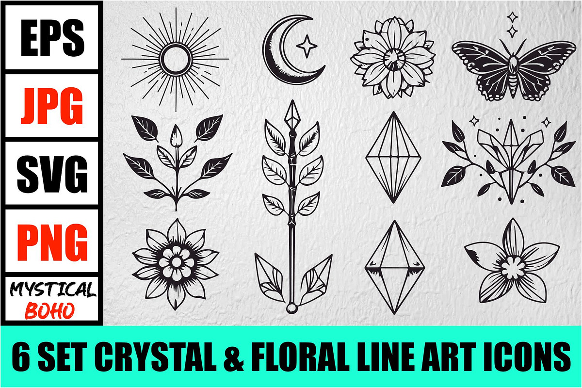 Mystic Boho Crystal & Nature Icons, an Illustration by Designer_Momina (Photo 1 of 7)