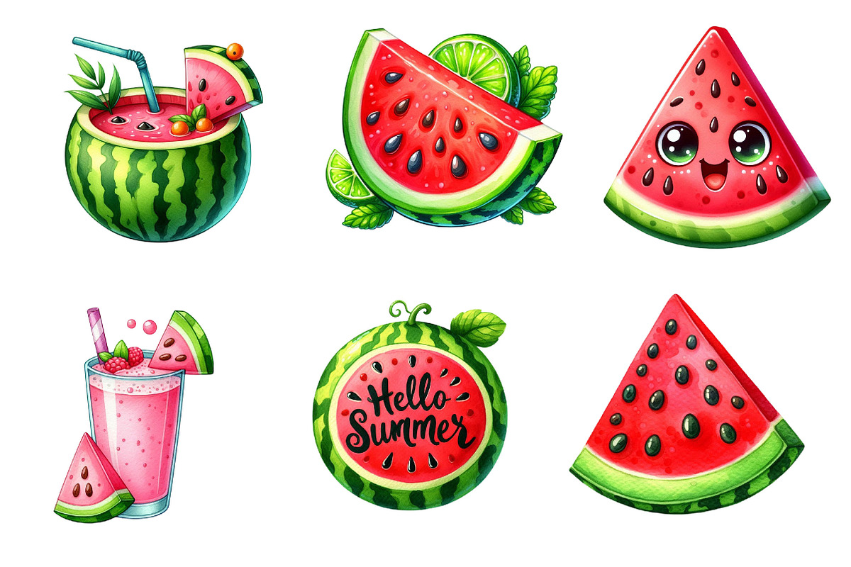 Summer Juicy Watermelon Clipart, an Illustration by Dream Creation (Photo 6 of 6)
