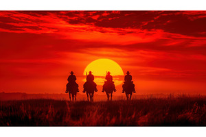 Silhouette Of Four Cowboys On