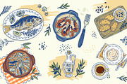 Hand drawn mediterranean food set, a Food Illustration by Zimages (Thumbnail 2 of 3)