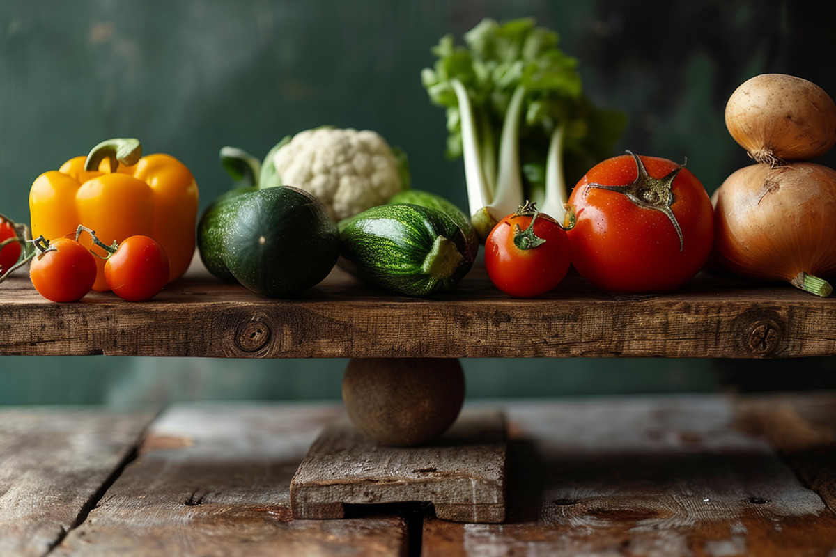 93 Balancing fruits and vegetables, a Food & Drink Photo by Handmadefont (Photo 15 of 17)