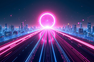 Neon city highway at night with, an Abstract Photo by Artonix