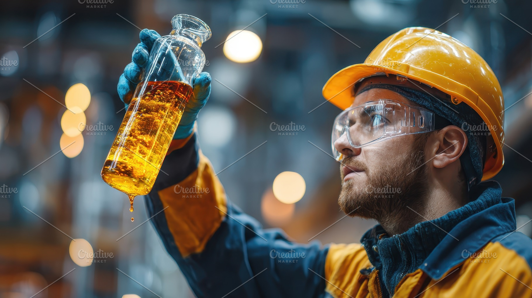 Refinery Worker Inspecting Yellow Li, a Photo by Pixeness Studio
