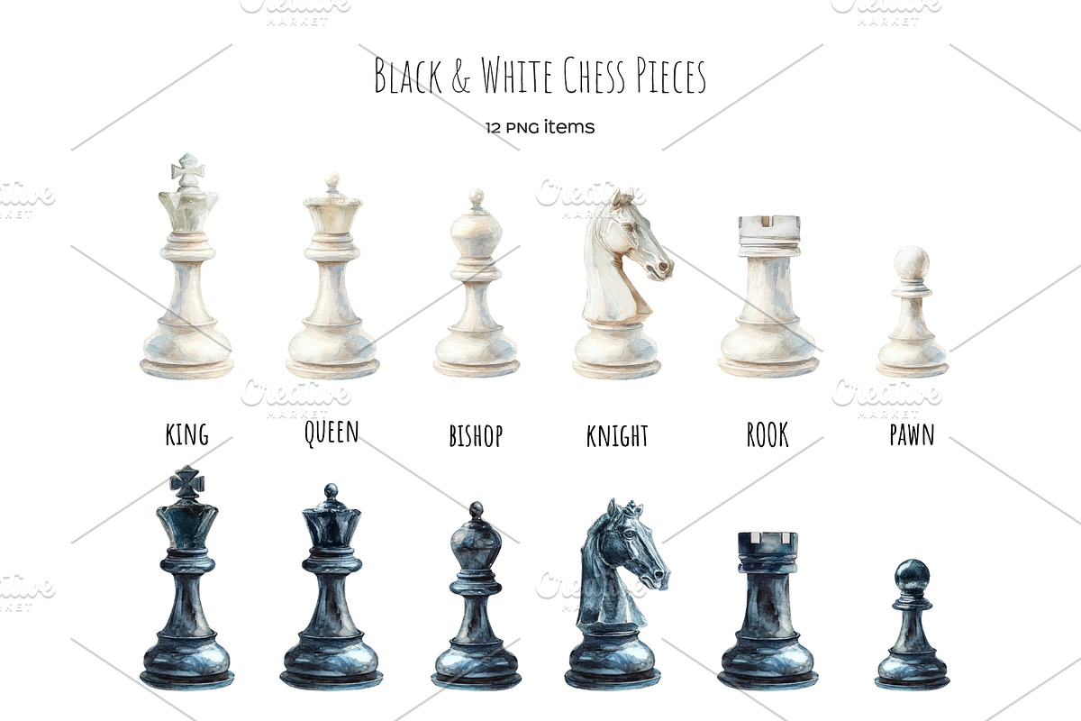 Watercolor chess game clipart, an Object Illustration by Art and Funny (Photo 2 of 8)