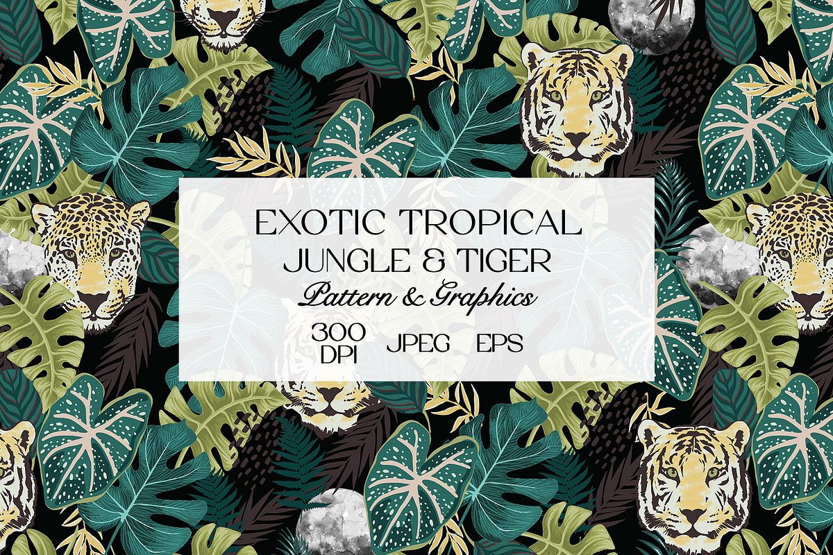 Exotic Tropical Jungle-Tiger Pattern, a Pattern Graphic by StudioGlouna (Photo 1 of 5)