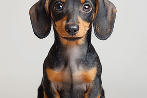 Adorable black and brown Dachshund puppy sitting with an inquisitive look, show, an Animal Photo by ImageMir