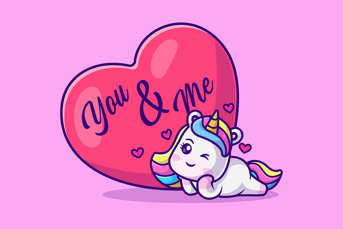 Cute Unicorn With Love Heart Cartoon, an Animal Illustration by Catalyst Labs