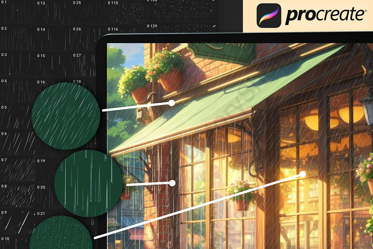 150 Procreate Rain Textures Brushes, a Brush Add-On by DrawingStoryShop (Photo 2 of 6)