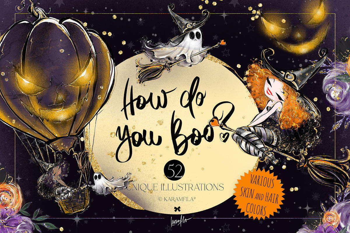 Cute Halloween Witch Ghost Clipart, a Seasonal Illustration by KaramfilaS (Photo 1 of 9)