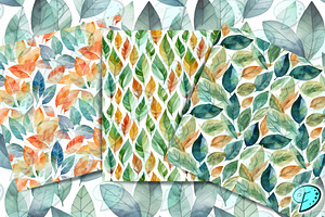 Watercolour Leaf Seamless Patterns