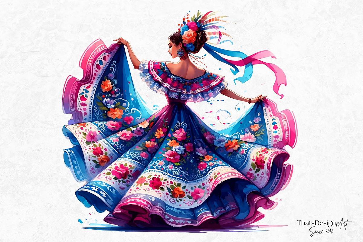 Mexican ballerinas Clipart Set, a Person Illustration by ThatsDesignArt (Photo 5 of 10)