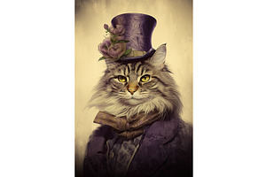 Portrait of a vintage victorian cat, an Animal Illustration by Neirfy