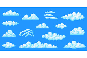 Pixel art clouds. 8 bit white cloud, an Illustration by winwin.art