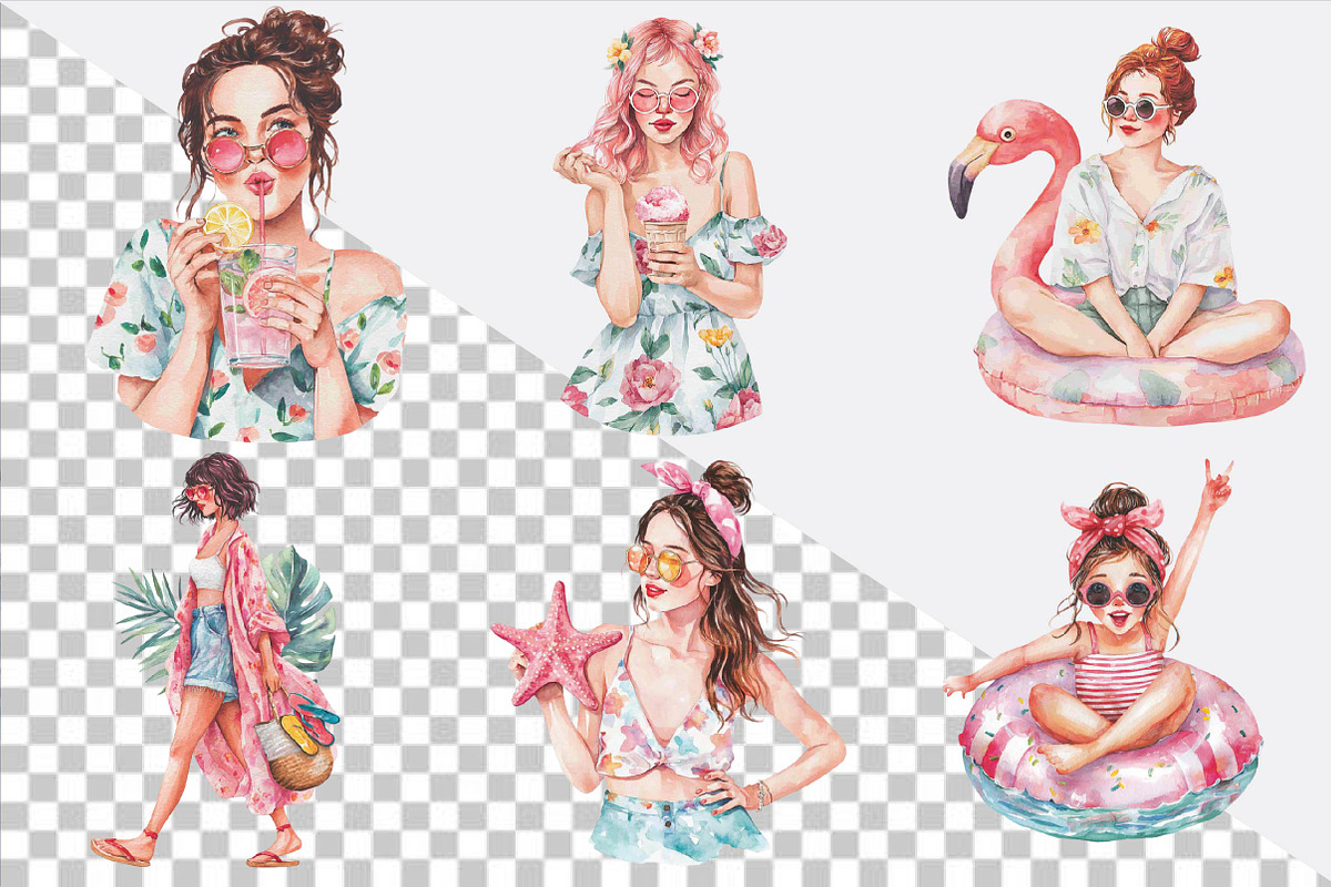 Watercolor Girly Summer Clipart, an Illustration by SVGArt (Photo 2 of 9)