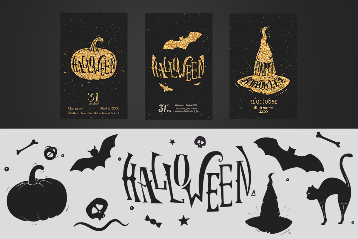 Templates flyers Halloween in gold, a Flyer Template by Fay_Francevna (Photo 2 of 2)