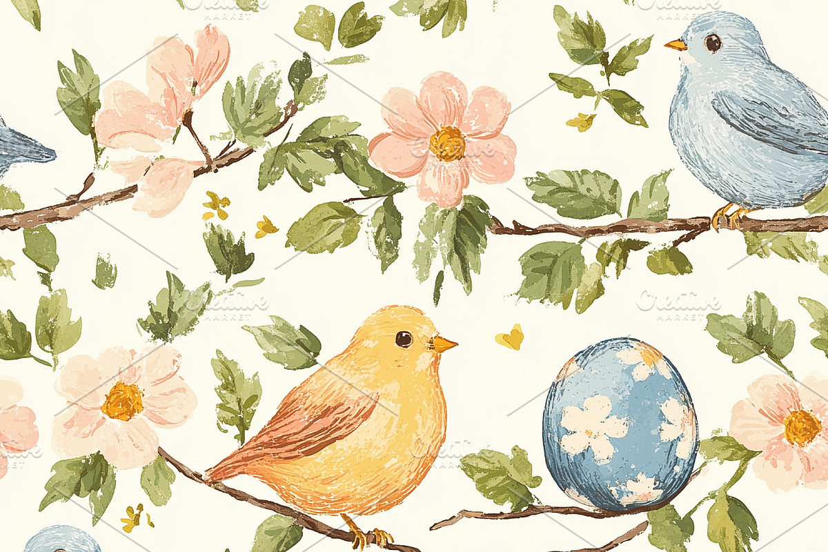 Seamless pattern repeat design, birds floral botanical for wallp, a Pattern Graphic by Studio ANNA