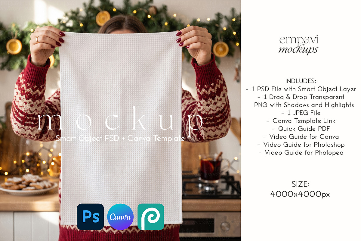 Christmas Tea Towel Mockup, a Household Mockup by EmpaviMockups (Photo 1 of 6)