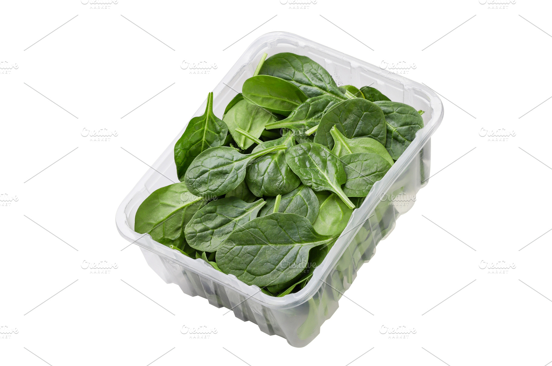 Spinach leaves in a plastic box, a Food & Drink Photo by innakreativ