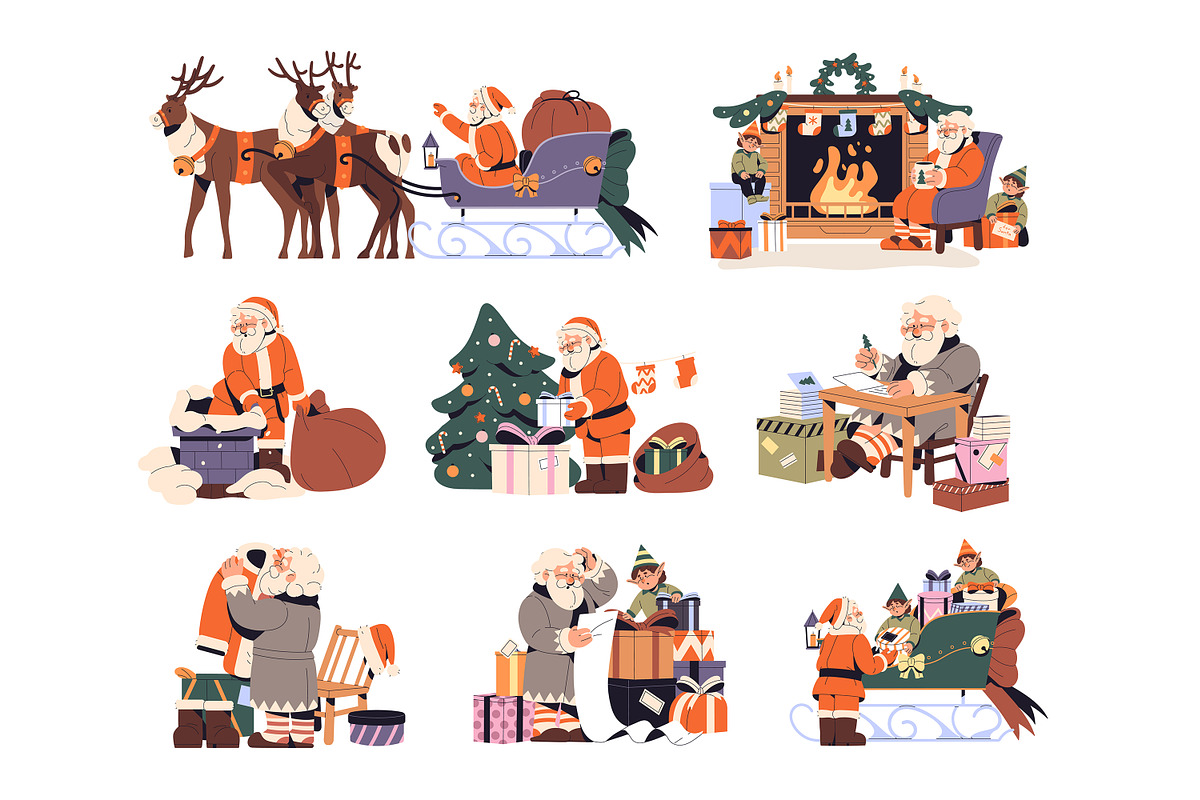 Santa Claus set + Christmas cards, a Seasonal Illustration by PaperTrident (Photo 1 of 12)