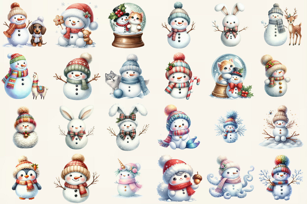 Watercolor Christmas Snowman Animal, an Illustration by DreamCafeArt (Photo 2 of 6)