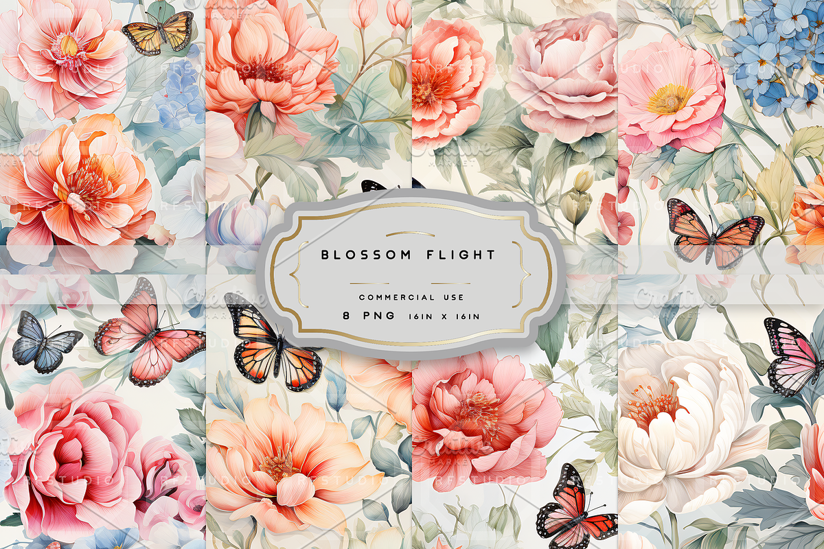 BLOSSOM FLIGHT. Seamless Pack, a Texture Illustration by RefinedFantasyStudio (Photo 1 of 9)