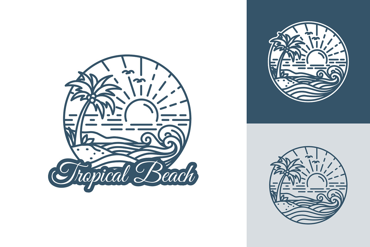 Tropical Beach with Palm Tree, a Branding & Logo Template by Saba Vector