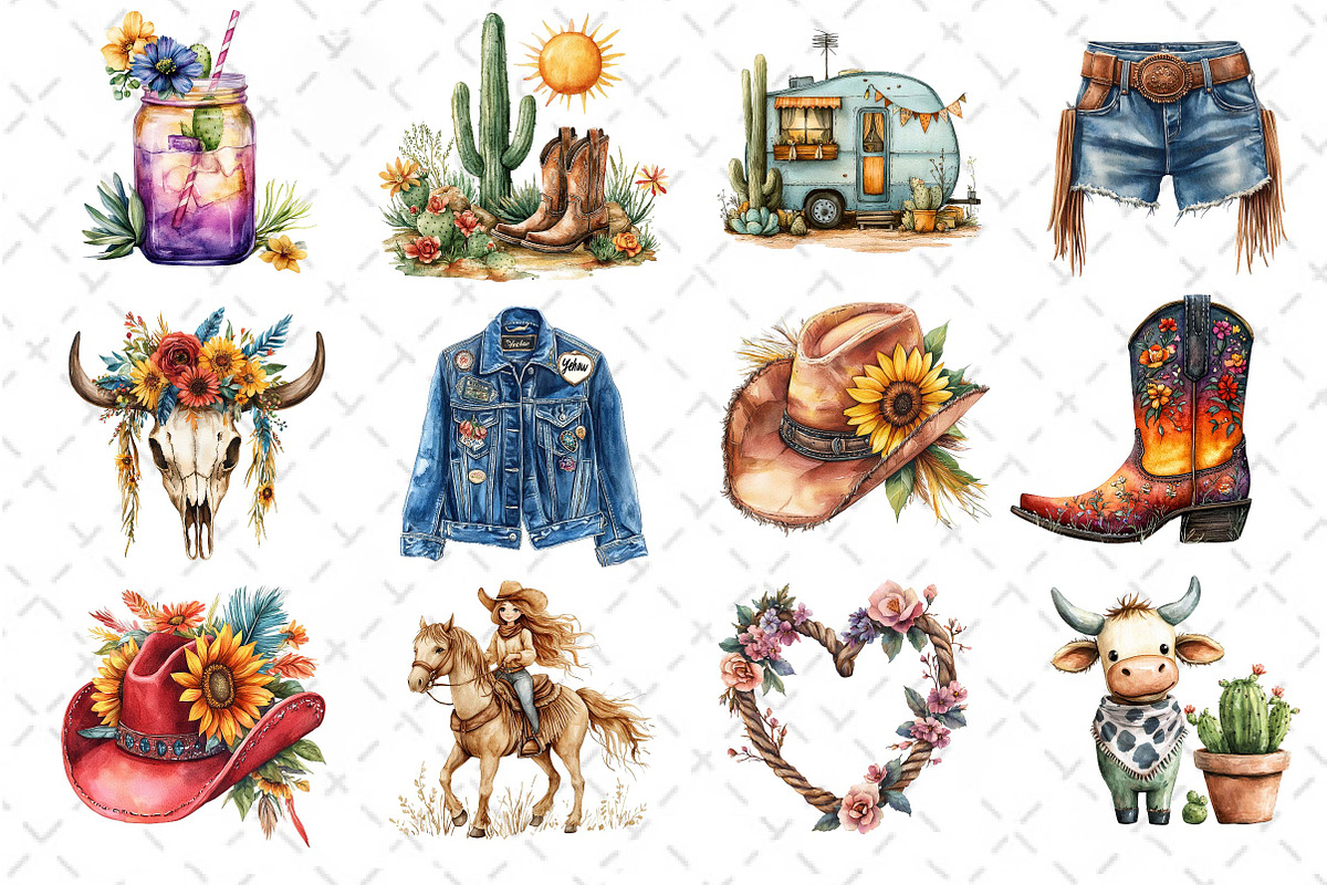 Summer Cowgirl Sublimation Clipart, an Illustration by Dream Creation (Photo 2 of 4)