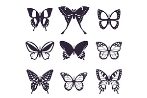 Tropic butterfly black silhouettes, an Object Illustration by kotoffei