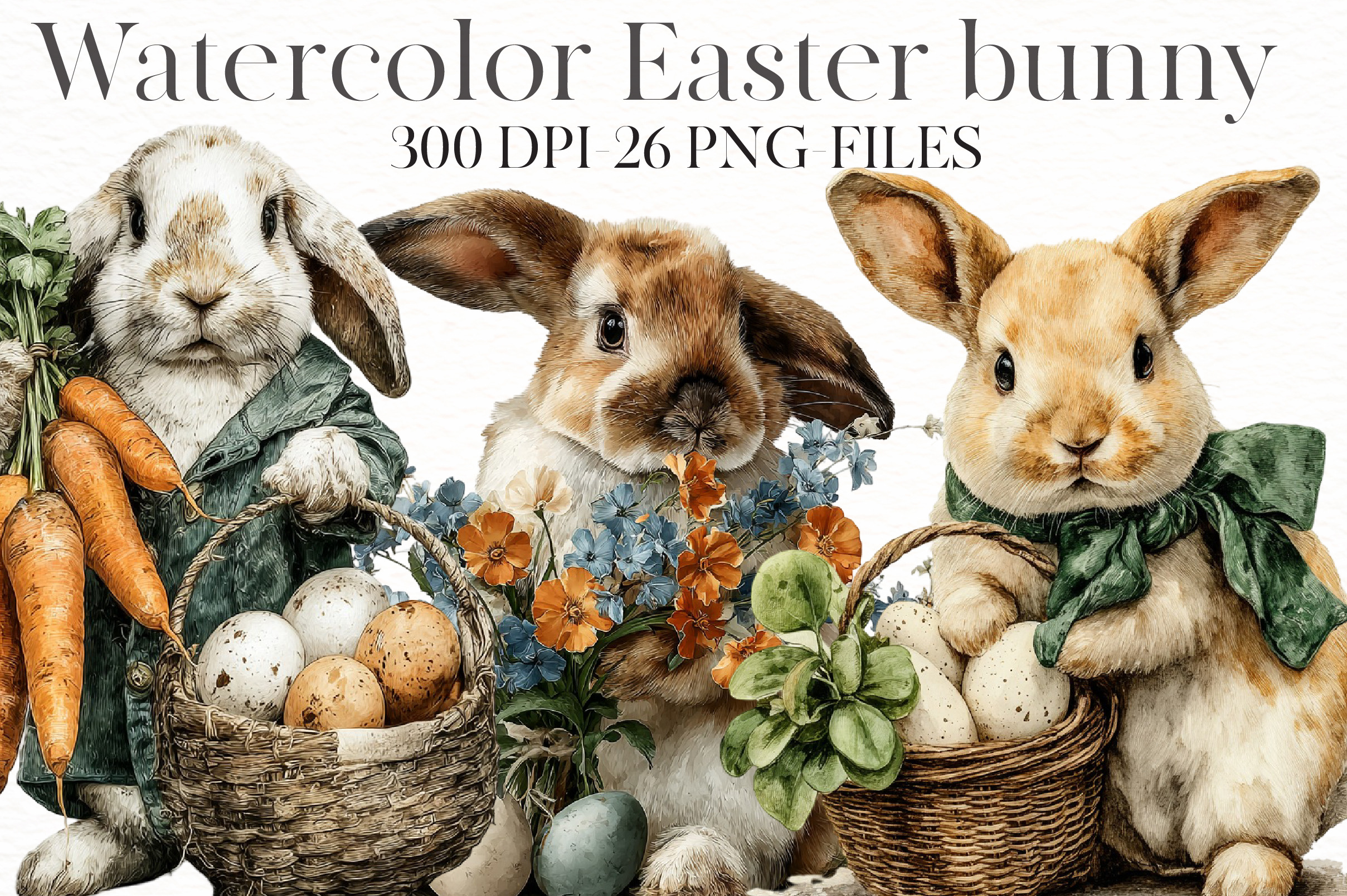 Watercolor Easter bunny Clipart, an Illustration by Designworld