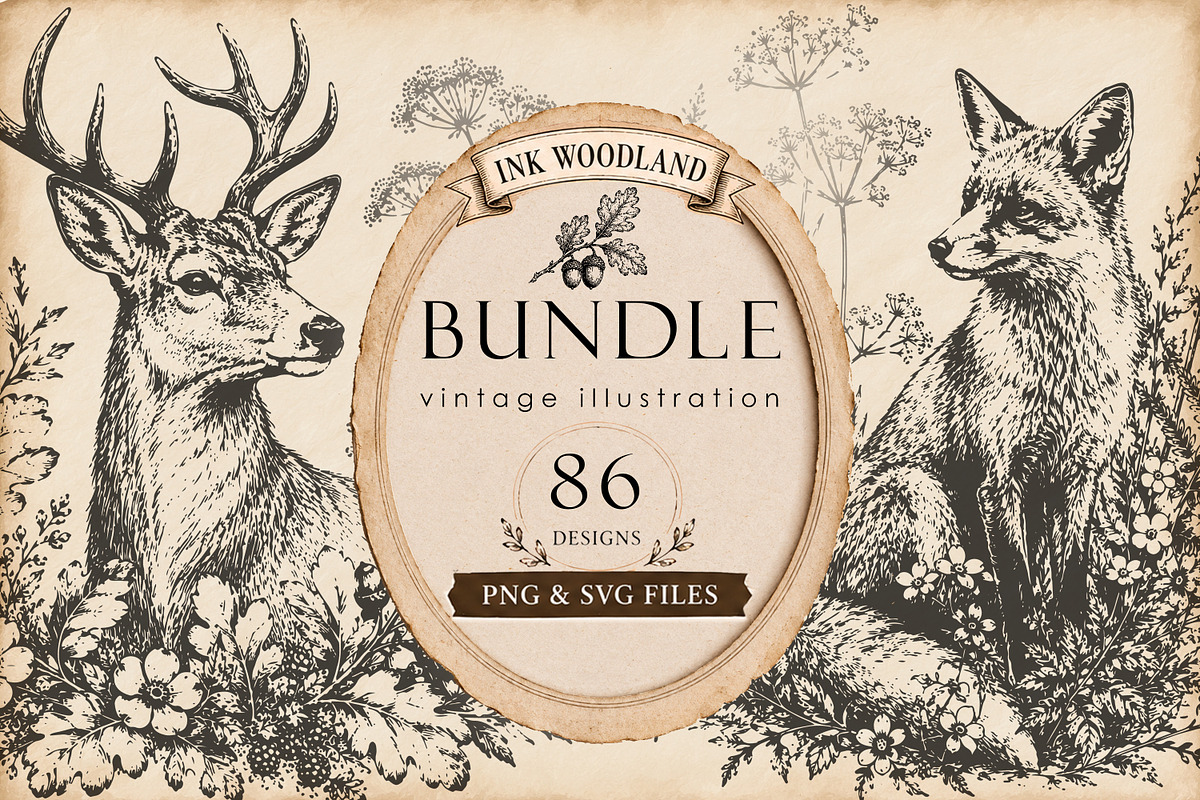 Woodland Ink Illustration Bundle, a Decorative Illustration by Dervik Art Store (Photo 1 of 10)