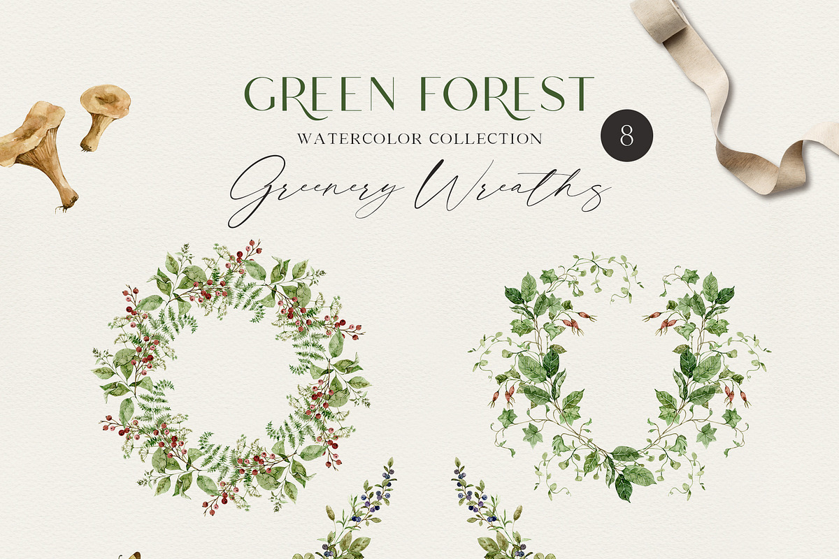 GREEN FOREST watercolor collection, an Object Illustration by long summer (Photo 11 of 17)