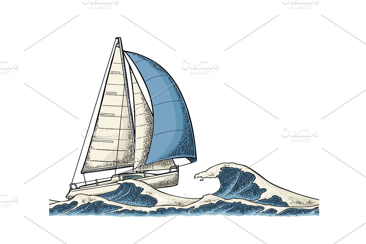 Sailing ship sails in stormy sea, an Object Illustration by MoreVector