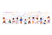 Cute kids drawing doodles on wall, a Person Illustration by PaperTrident (Thumbnail 1 of 14)