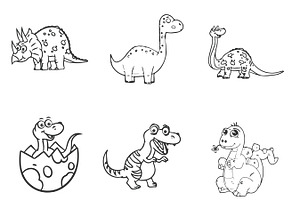 Cartoon Dinosaur Outlines Set 2