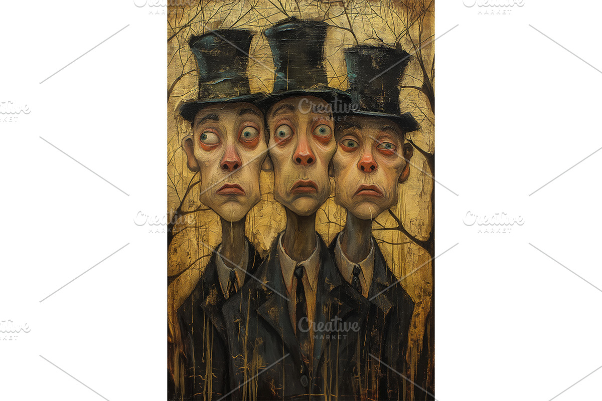 Expressive Men in Top Hats Painting, a Decorative Illustration by Art Paradise Studios