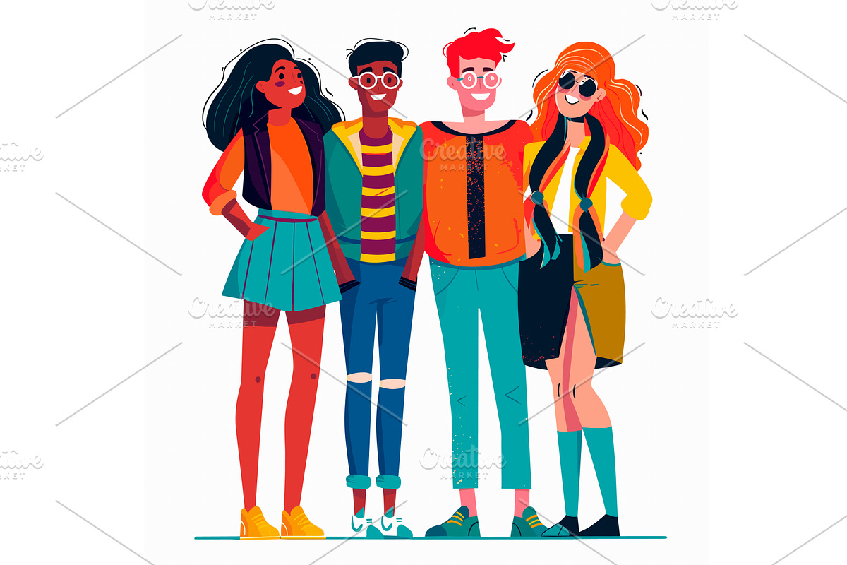 Four diverse young adults smiling, a Person Illustration by Vectorstockersland