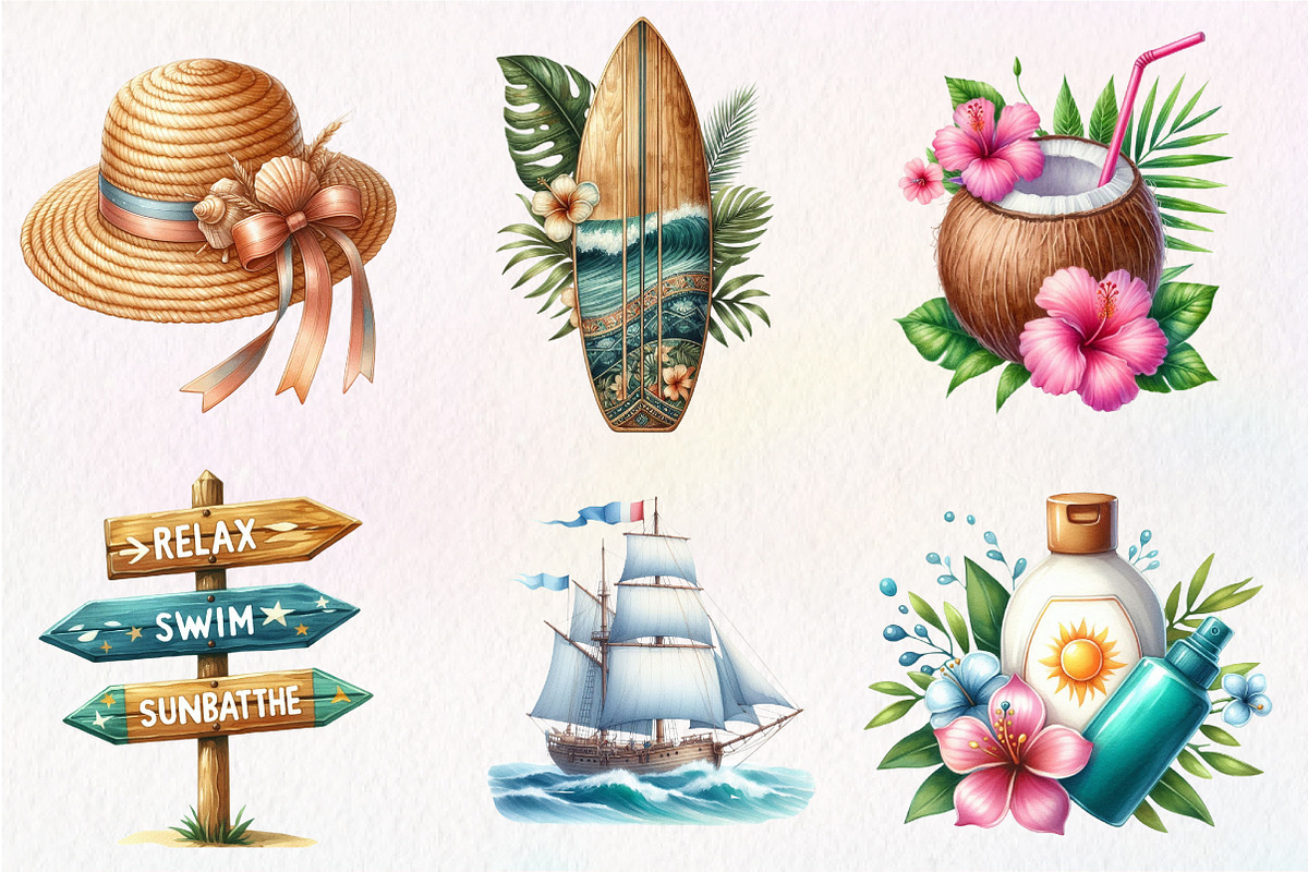 Vacation Summer Beach Clipart Bundle, an Illustration by CreationArt (Photo 4 of 5)