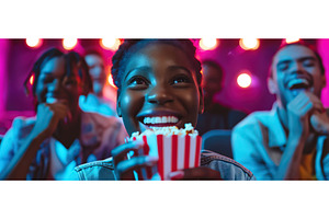 Happy Young Woman Enjoying Popcorn, a Person Photo by piter.goskov