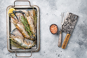 Freshly caught raw rosenbergii prawn displayed elegantly, highli, a Food & Drink Photo by composter-box@mail.ru