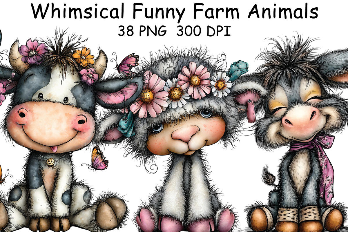whimsical Funny Farm Animals Clipart, an Illustration by CraftArtStudio (Photo 1 of 6)