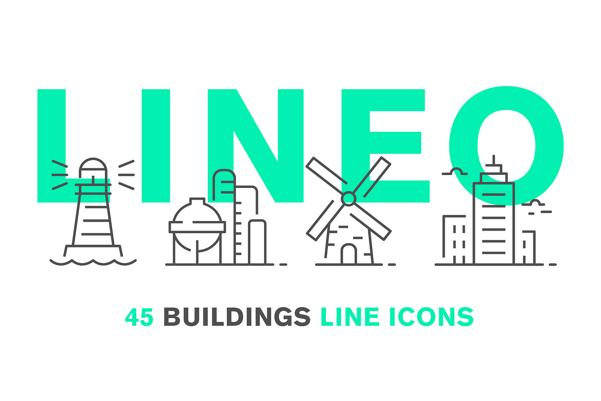 LINEO - 45 BUILDINGS ICONS, an Outline Icon by sharpnose (Photo 1 of 6)