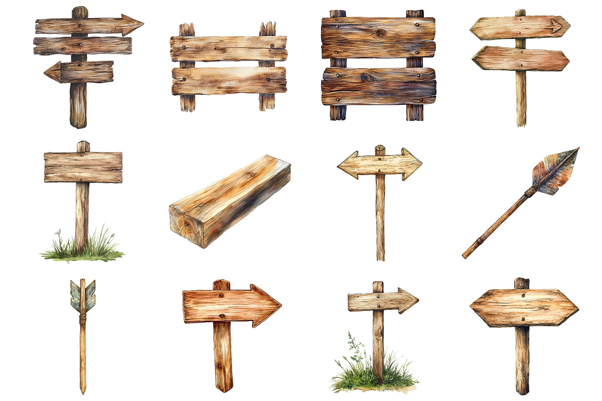 Watercolor Wood Signs Clipart, a Seasonal Illustration by CitraGraphics (Photo 2 of 6)