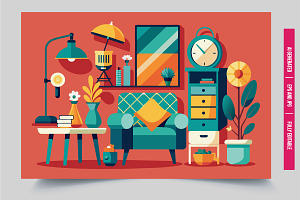 Modern living room design plants, an Illustration by Tanuart