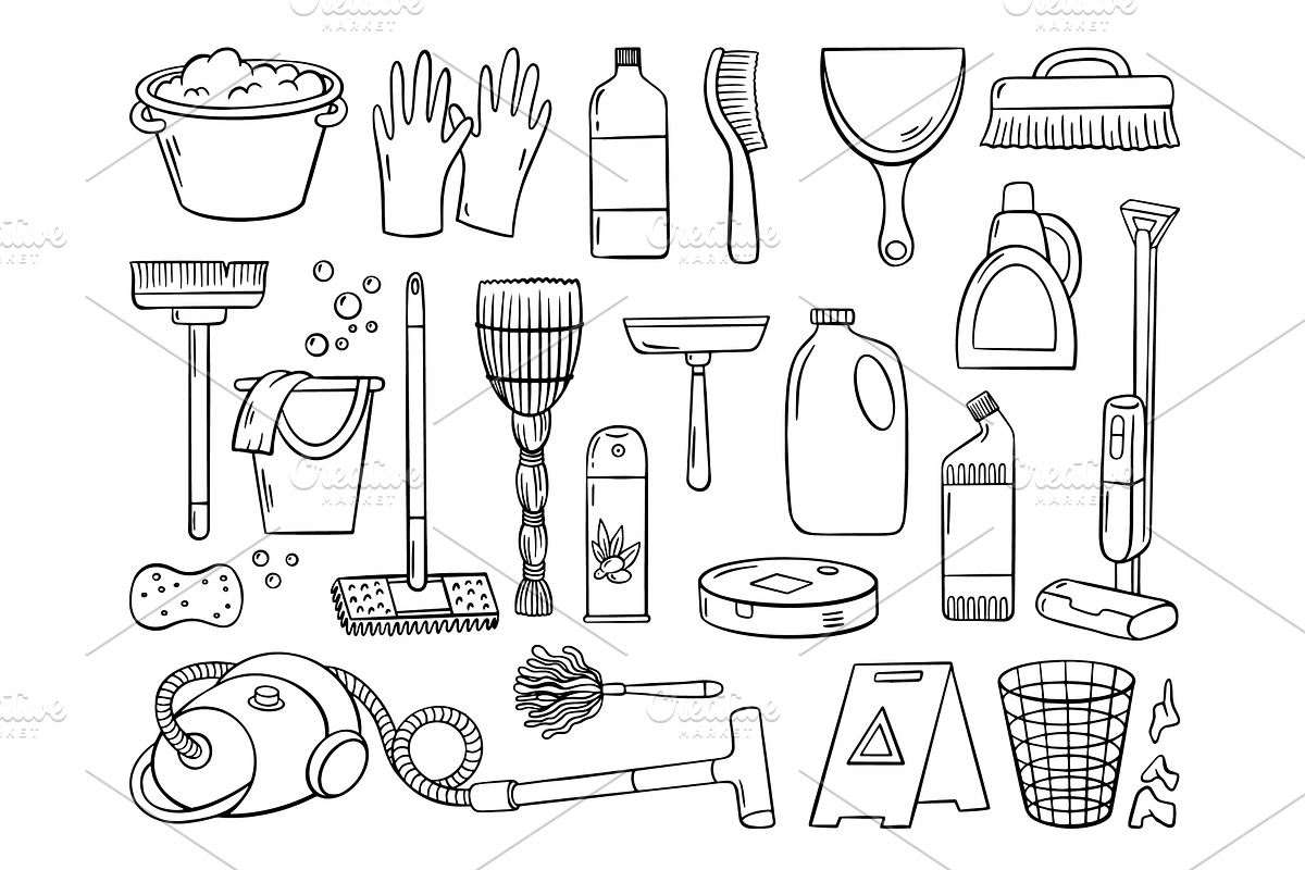 Doodle cleaning elements. Detergent, an Object Illustration by Valerie Bodnar