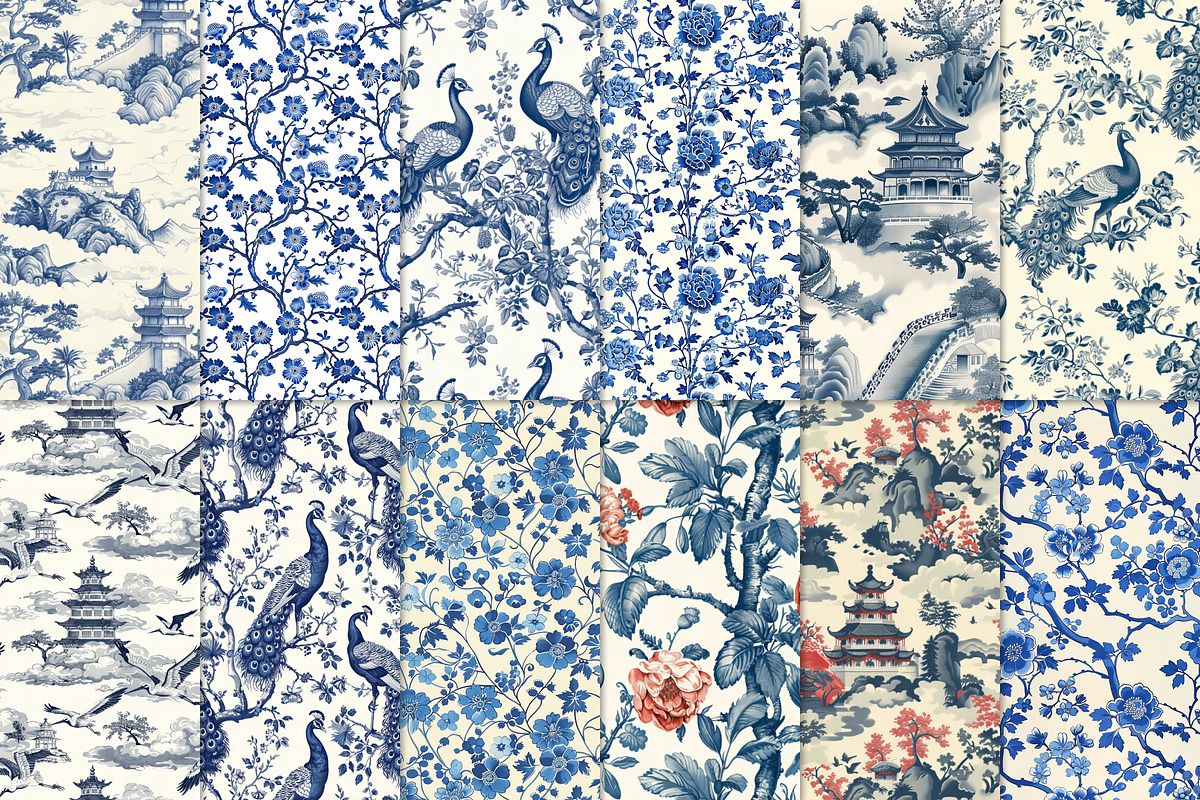 Chinoiserie Seamless Patterns, a Pattern Graphic by Olya Creative (Photo 2 of 19)