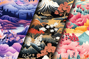 Cute Floral Mountains Digital Papers