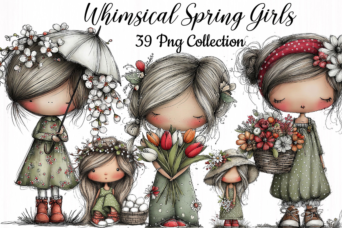 Whimsical Spring Girls Clipart, a Person Illustration by DreamCafeArt (Photo 1 of 7)