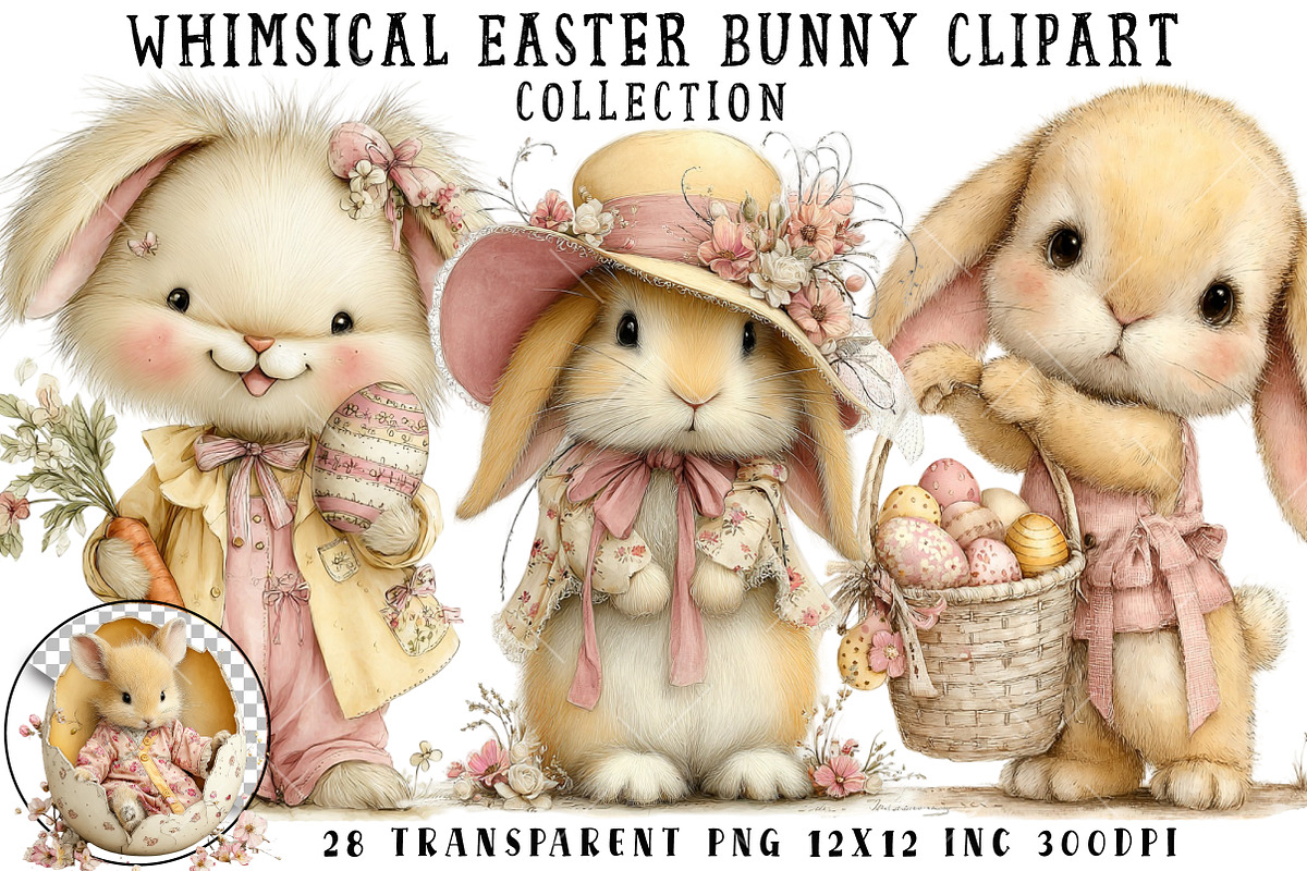 Whimsical Easter Bunny Clipart, an Illustration by OK Design (Photo 1 of 6)
