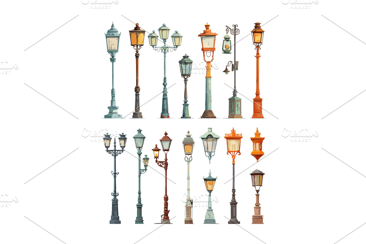Vintage old street lamps cartoon, an Object Illustration by Onyx