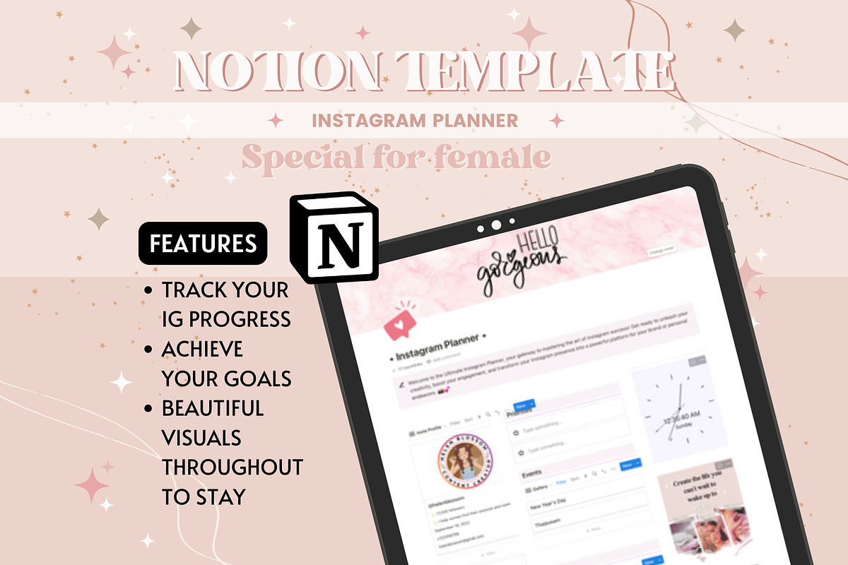 Instagram Planner Notion Template, a Templates & Theme by bellaROSEworkshop (Photo 4 of 10)